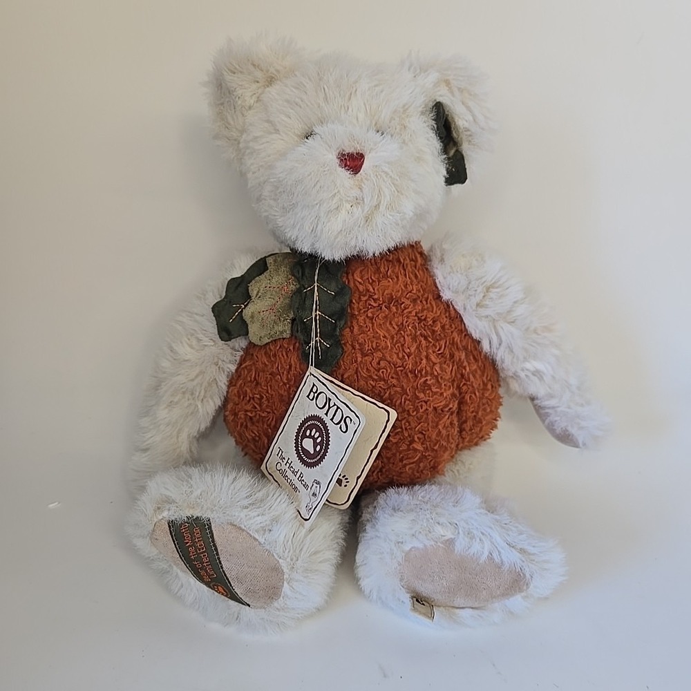Punkie Boyds 12in Halloween 2006 bear pumpkin body‎ fall leaves LE MWMT 919873
